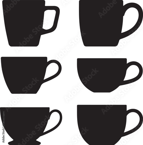 Various tea mugs. Vector illustration.