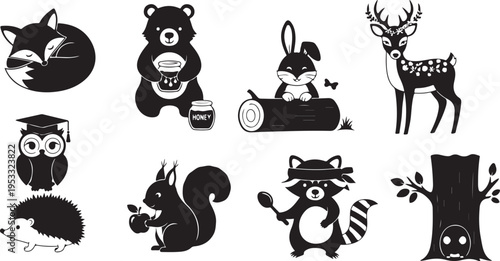 Black and white of various animals in different poses and activities wildlife 9