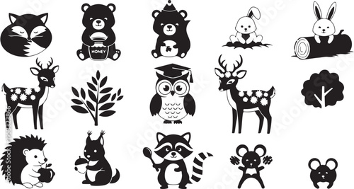 Black and white of various animals and nature raccoon bear honey