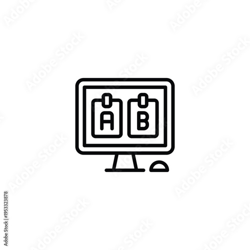 Computer Monitor Showing Split Screen with Labels A and B. Web icons in line style. Editable stroke