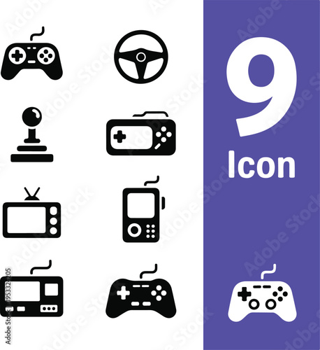 Vector black video game icons set