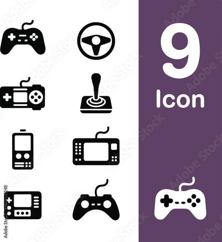 Vector black video game icons set