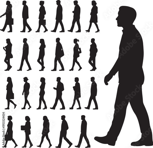Vector collection of walking people silhouettes. Vector set