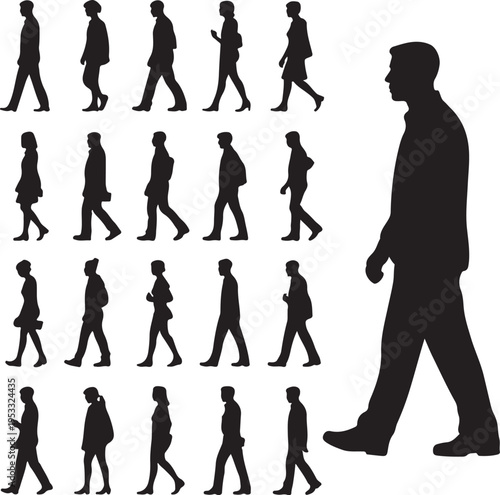 Vector collection of walking people silhouettes. Vector set