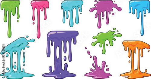 Melting paint drips and colorful gooey slime vector collection