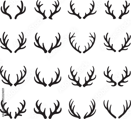 Vector deer antlers black icons set
