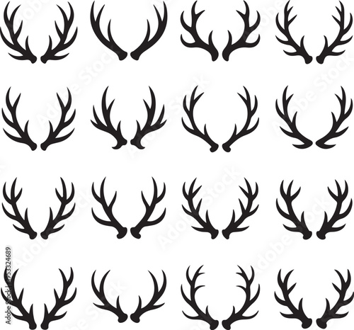 Vector deer antlers black icons set