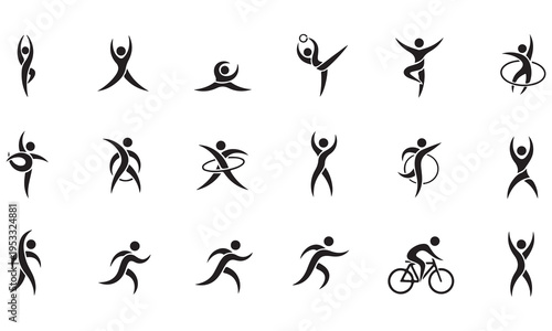 Dance Sports Yoga Icons Collection - Abstract Human Silhouettes Vector Bundle