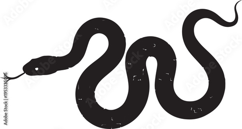 Vector elongated snake silhouette illustration. Black serpent isolated tattoo design.