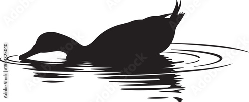 Black silhouette of a whale diving into water with ripples