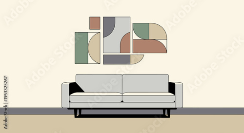 Modern Sofa with Abstract Wall Art.