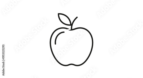 Simple Line Art Drawing of a Fresh Apple with a Leaf.