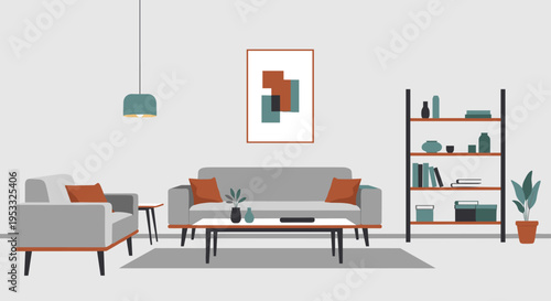 Modern living room interior with comfortable furniture and stylish decor.