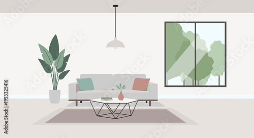 Modern living room interior with comfortable sofa and coffee table.