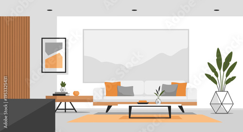 Modern living room interior with comfortable sofa and stylish decor.