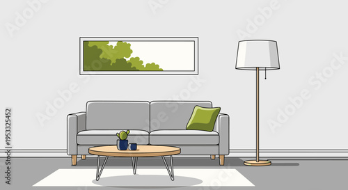 Modern living room interior with comfortable sofa and stylish decor.