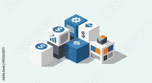 3D Blocks with Dollar Signs and Gears.