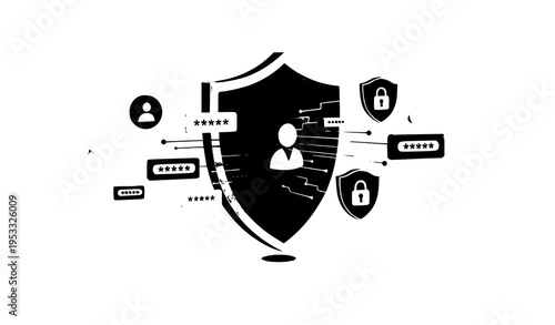 Cybersecurity Protection Vector Shield Blocking Phishing and Data Breach Attacks