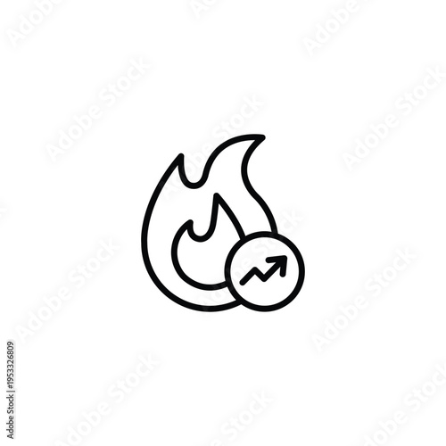 Line Icon of Flame with Upward Arrow for Growth. Web icons in line style. Editable stroke