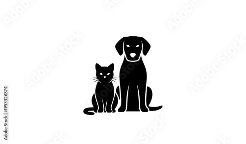 Minimal Cat and Dog Silhouette Icon Sitting Forward Facing Pet Vector Design