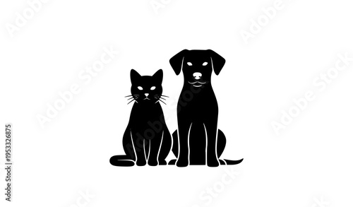 Cat and Dog Sitting Silhouette Vector Icon – Minimal Pet Animals Black Illustration