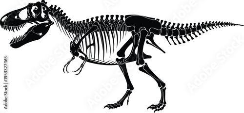 Tyrannosaurus rex skeleton illustration, dinosaur fossil artwork, prehistoric animal anatomy, extinct wildlife vector, paleontology design concept, educational poster, ancient creature silhouette