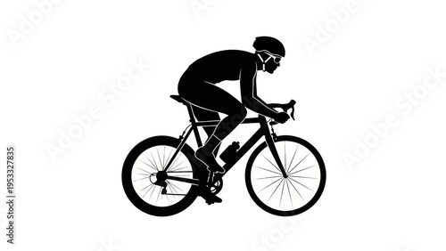 Black silhouette of a cyclist riding a bicycle against a clean white background, conveying a sense of sports and athleticism in a simple, iconic design.