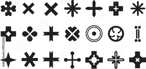 Set of 16 geometric symbols vector isolated on Transparent Background