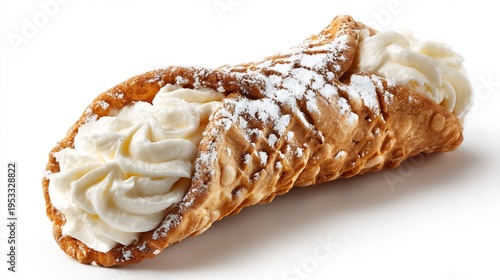 Delicious cannoli shell filled with creamy ricotta and powdered sugar, Italian pastry