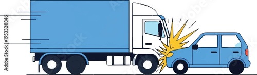 Vector illustration of blue truck and car crash accident isolated on Transparent Background