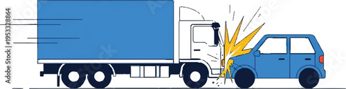 Vector illustration of blue truck and car crash accident isolated on Transparent Background