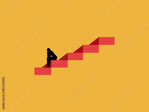 Having failed to reach his goal, the businessman sat dejectedly on the lowest step of the stairs.