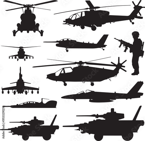 Vector military silhouettes set