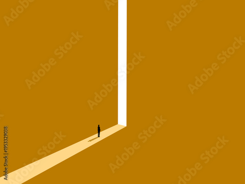 Fotografía businessman peered through the narrow doorway through which light streamed in