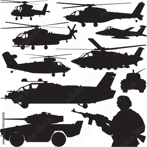 Vector military silhouettes set