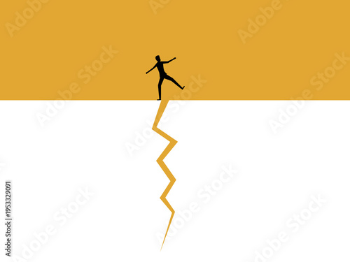 businessman on a cracked plot of land