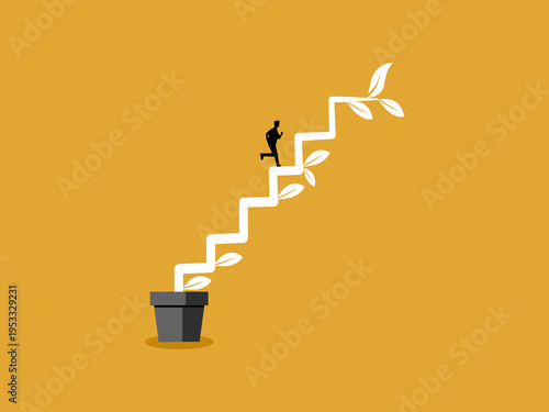 businessman ran up a growing tree