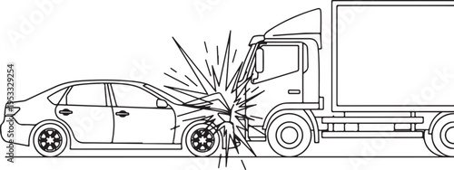 Vector illustration of car crash with truck isolated on Transparent Background