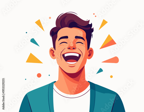 modern flat vector illustration of a person laughing with eyes closed