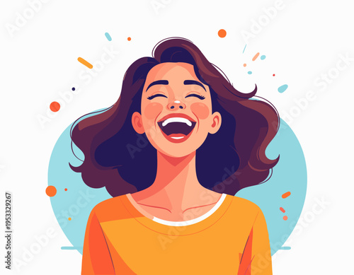 modern flat vector illustration of a person laughing with eyes closed
