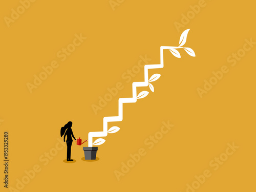 businessman watered the plants until they grew into a staircase.