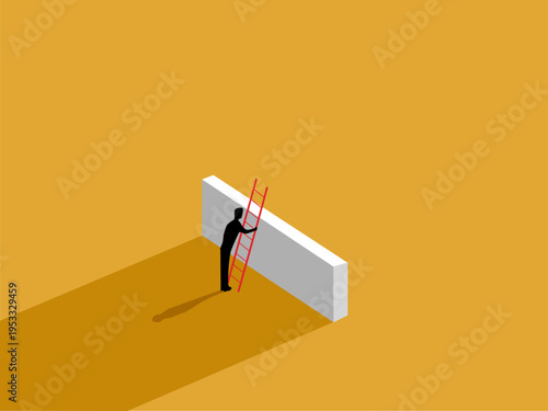 minor business challenge with small walls and stairs. businessman stands in front