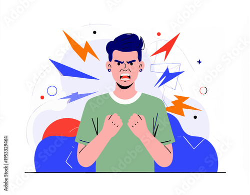 modern flat vector illustration of a person with an angry facial expression