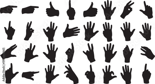 Set of 25 hand gesture icons vector isolated on Transparent Background