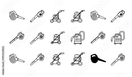 Leaf blower icon set outline silhouette garden tool vector illustration