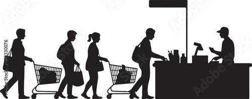 Black silhouettes of people shopping and checking out