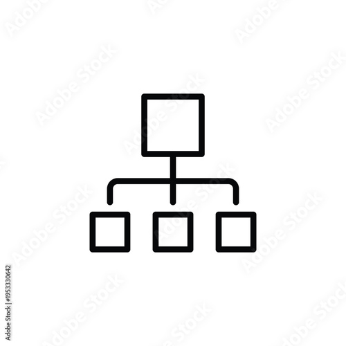 Simple Hierarchical Diagram with Central Box and Three Connected Branches. Web icons in line style. Editable stroke