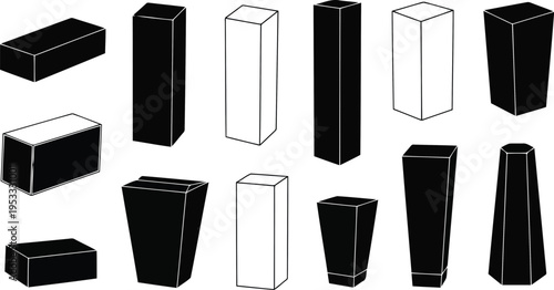 Black white geometric packaging container mockup template group