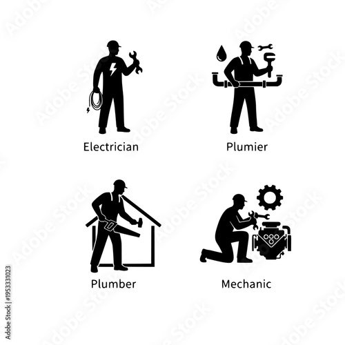 four workers in different professions vector illustration