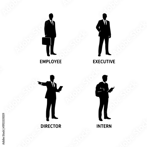 Business professionals vector illustration with employee, executive, director, and intern flat design